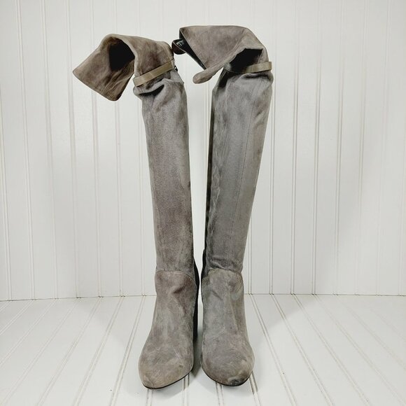Cole Haan Darcia Gray Leather Back Zipper Block Heel Over the Knee Boots H609 - Picture 3 of 13